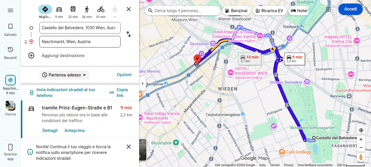 Mappa Belvedere → Naschmarkt