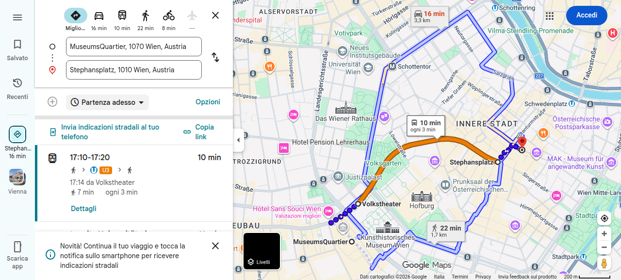 Mappa pedonale museumsquartier-to-stephansdom