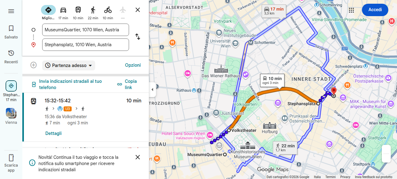 Mappa MuseumsQuartier → Stephansdom