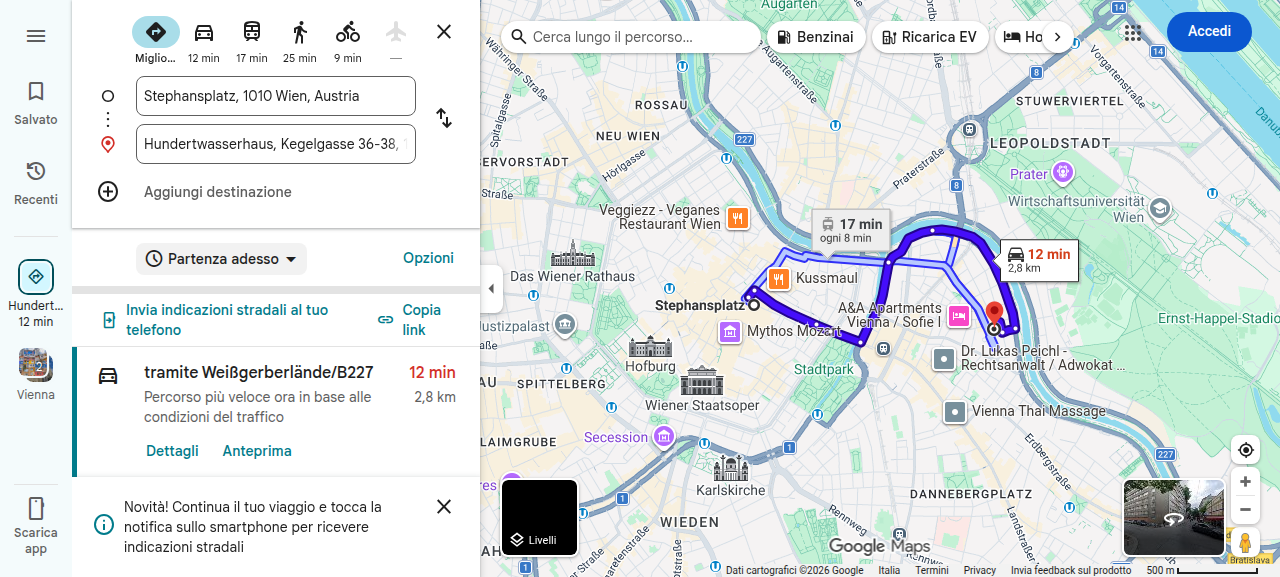 Mappa Stephansdom → Hundertwasserhaus